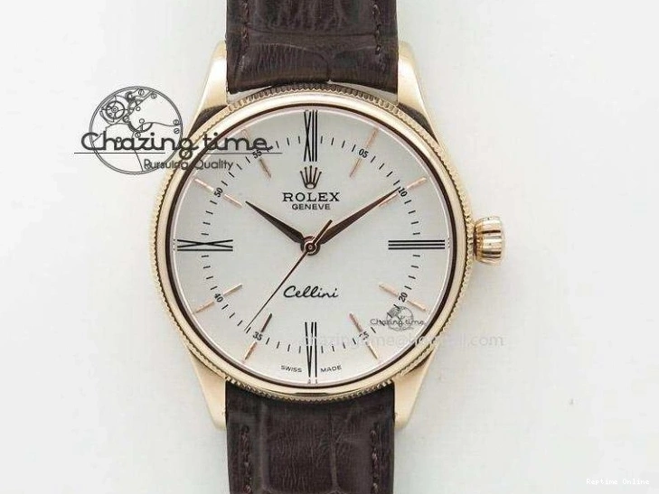 0406 Cellini Date YG White Numeral Dial On Brown Leather Strap A Affordable 3883